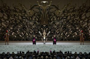 This monstrosity of a throne at the Vatican shows the rise of the false Jesus like a phoenix out of the abyss/coral/abyssian lines as a mermaid type figure. What's even weirder are the images you get when you mirror each half of the pic down the center...