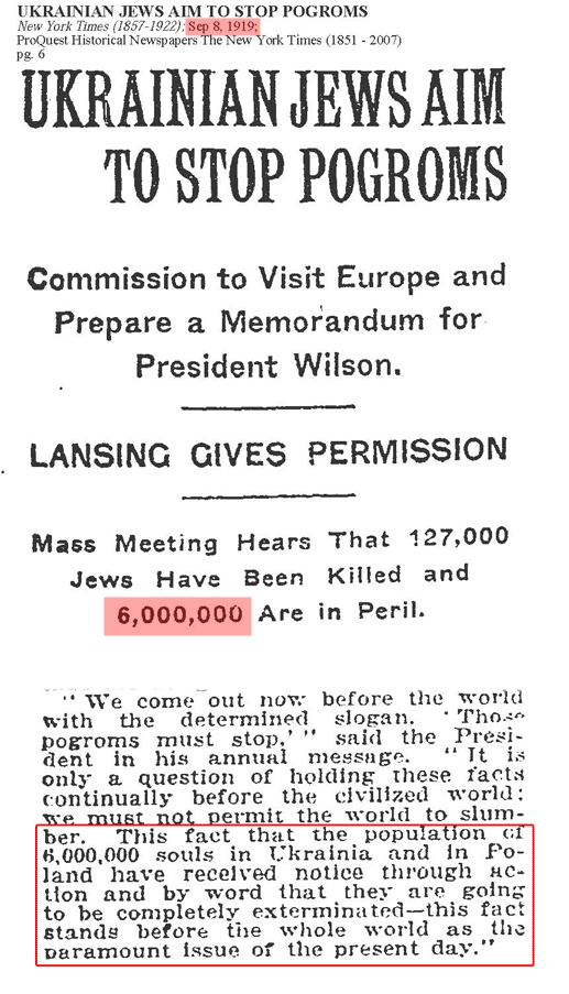 More persecution propaganda in the same year. Again “6,000,000 Jews” as victims, of course.
