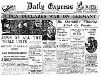 Avisa Daily Express: "Det internasjonale jøderi" (sionistene) erklærer krig mot Tyskland i 1933